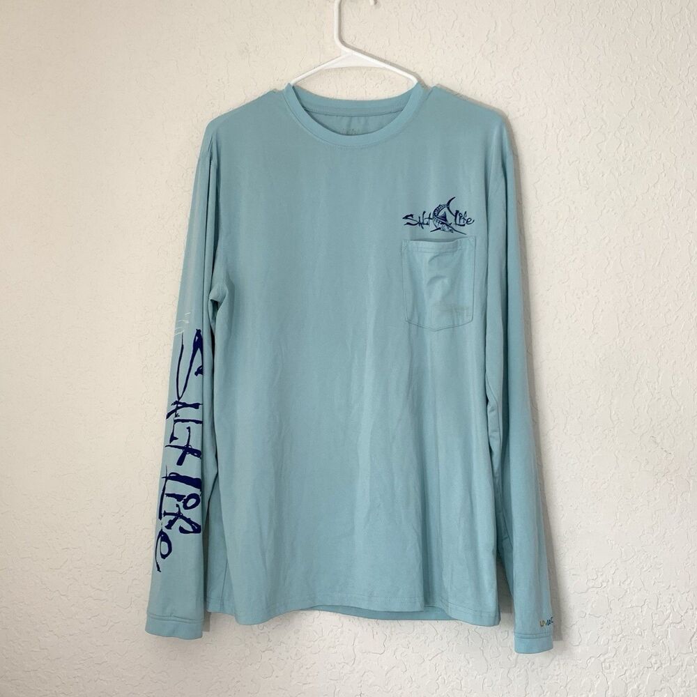 Salt Life Shirt Mens M Light Blue Long Sleeve Performance SLX Fishing Surf‎ Dive